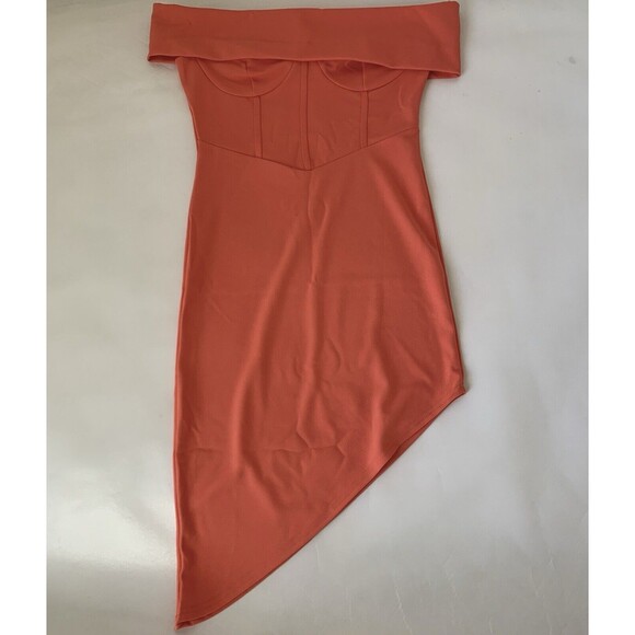 PrettyLittleThing Mini Dress 8 Coral Orange Bodycon Party Clubwear Beach Sexy - Picture 1 of 6